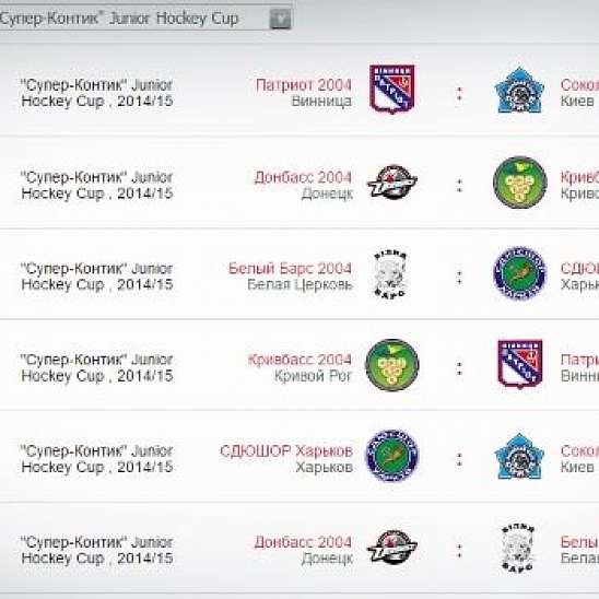 Расписание турнира "Супер-Контик" Junior Hockey Cup